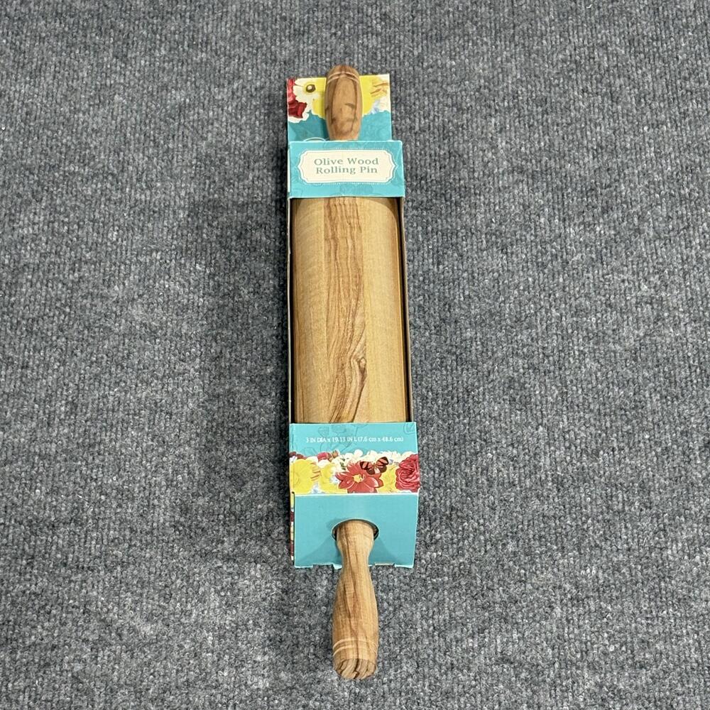 The Pioneer Woman Olive Wood Rolling Pin 3in Dia 19.13in Baking Tool Pastry
